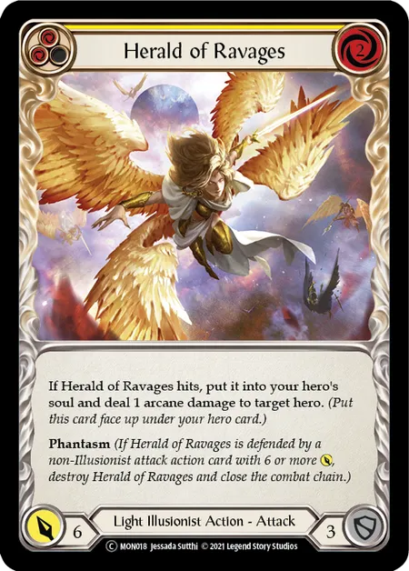 (MON018) Flesh & Blood TCG Monarch - Unlimited Single: Herald of Ravages (Yellow) (Rainbow Foil)  Common