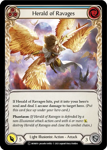 (MON019) Flesh & Blood TCG Monarch - Unlimited Single: Herald of Ravages (Blue) (Rainbow Foil)  Common