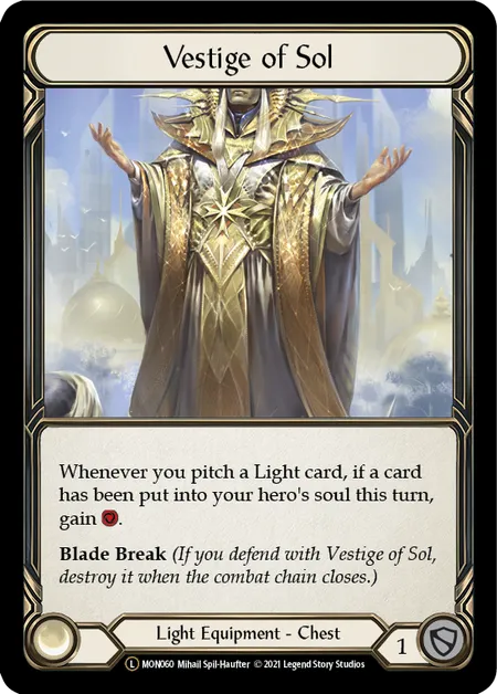 (MON060) Flesh & Blood TCG Monarch - Unlimited Single: Vestige of Sol (Rainbow Foil)  Legendary