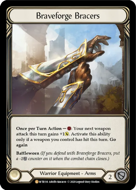 (WTR116) Flesh & Blood TCG Welcome to Rathe - Unlimited Single: Braveforge Bracers (Rainbow Foil)  Legendary