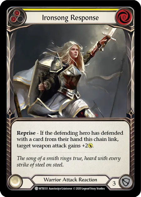 (WTR133) Flesh & Blood TCG Welcome to Rathe - Unlimited Single: Ironsong Response (Yellow) (Rainbow Foil)  Common