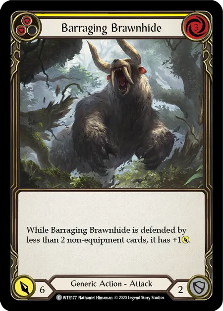 (WTR177) Flesh & Blood TCG Welcome to Rathe - Unlimited Single: Barraging Brawnhide (Yellow) (Regular)  Common