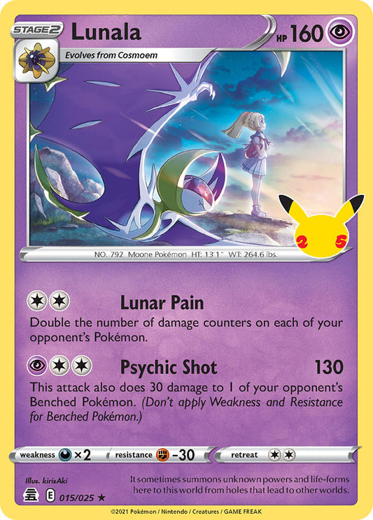 (015/025) Pokemon TCG Celebrations Single: Lunala  Holo Rare