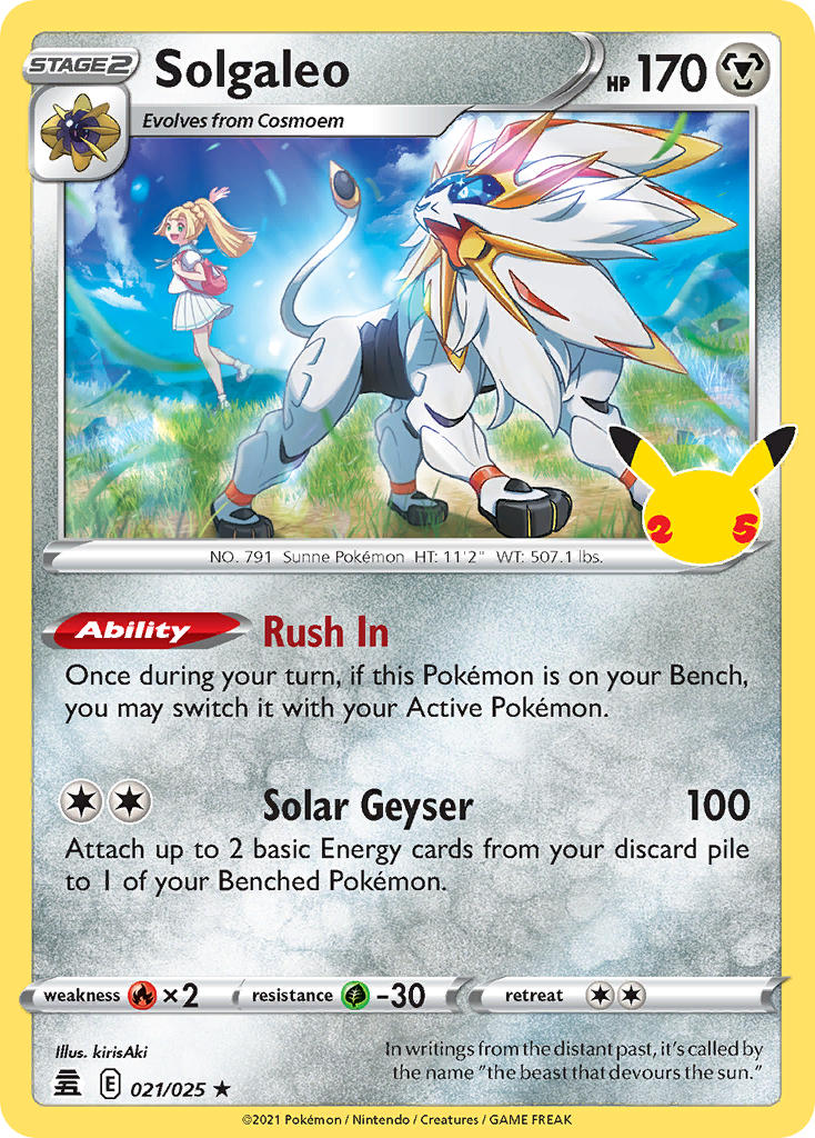 (021/025) Pokemon TCG Celebrations Single: Solgaleo  Holo Rare