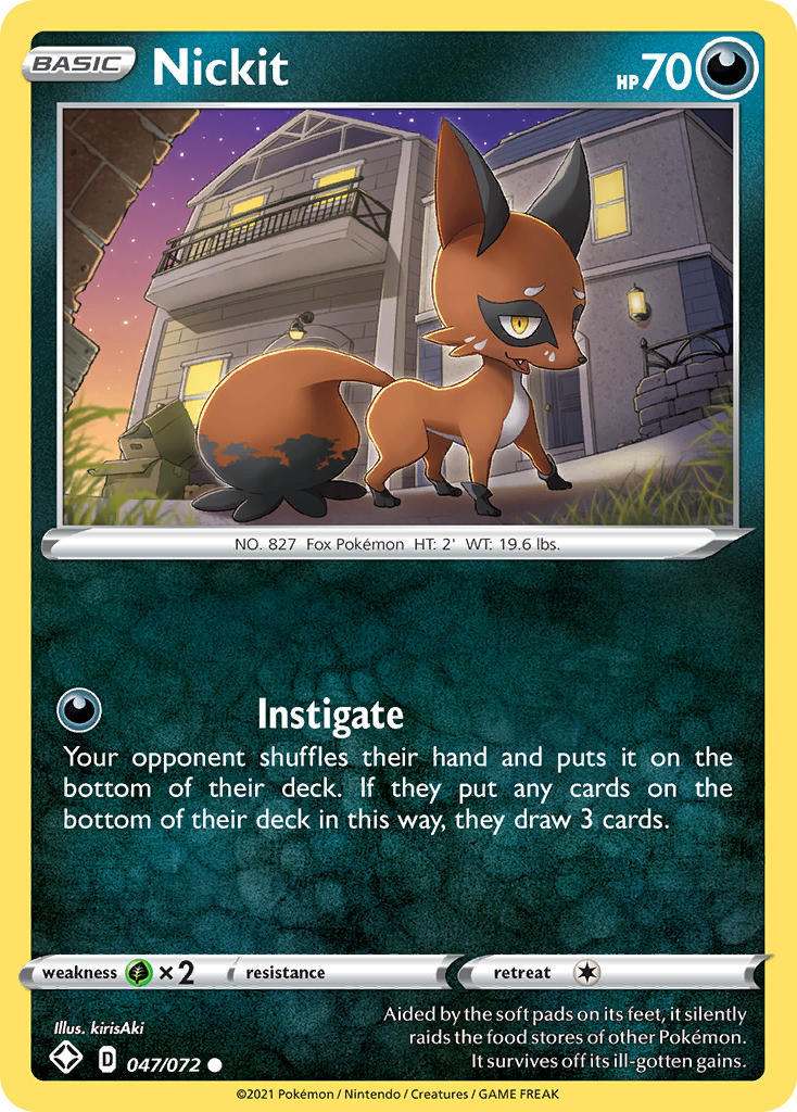 (047/072) Pokemon TCG Shining Fates Single: Nickit Reverse Holo Common