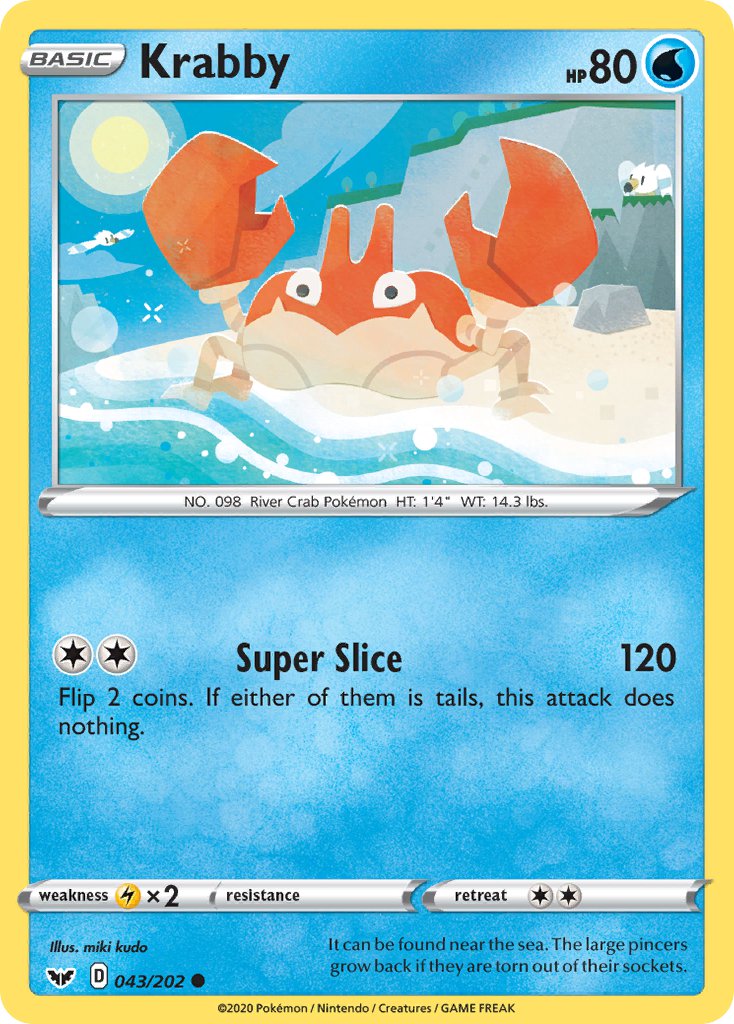 (043/202) Pokemon TCG Sword & Shield Single: Krabby Reverse Holo Common