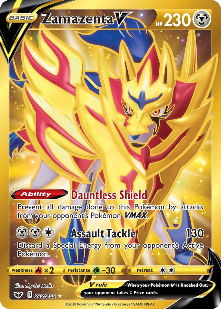 (212/202) Pokemon TCG Sword & Shield Single: Zamazenta V  Secret Rare