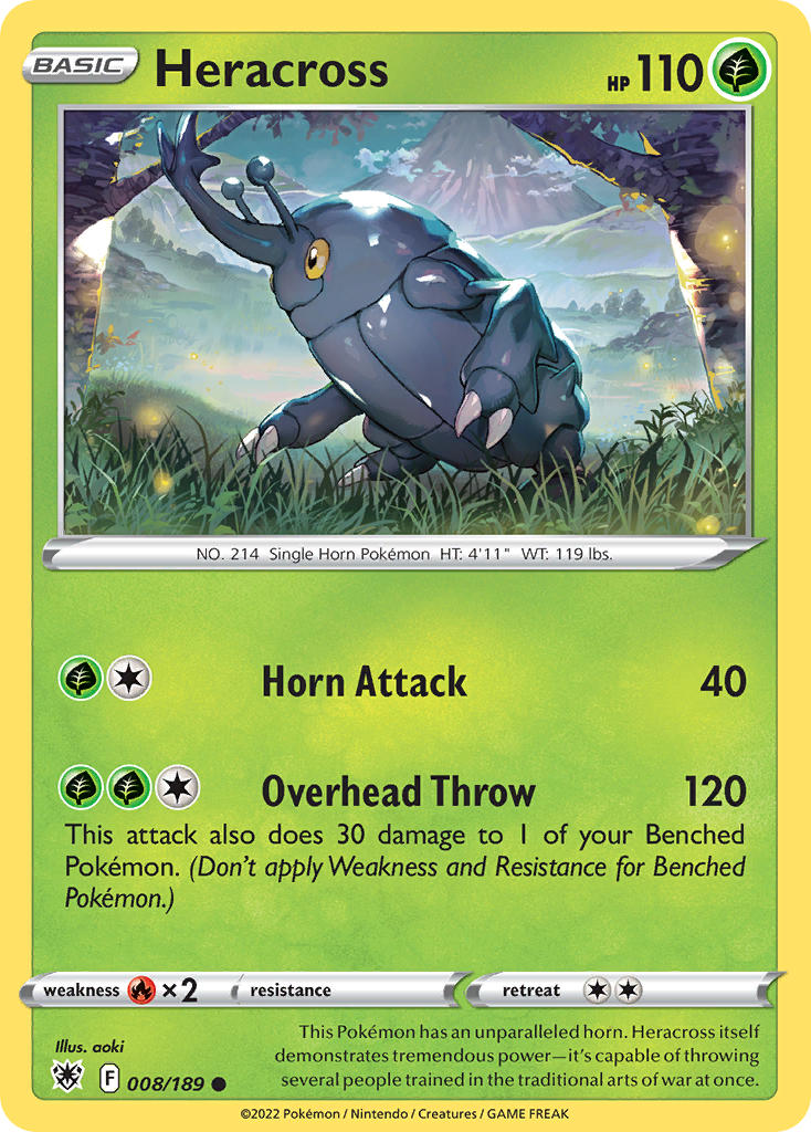 (008/189) Pokemon TCG Astral Radiance Single: Heracross  Common