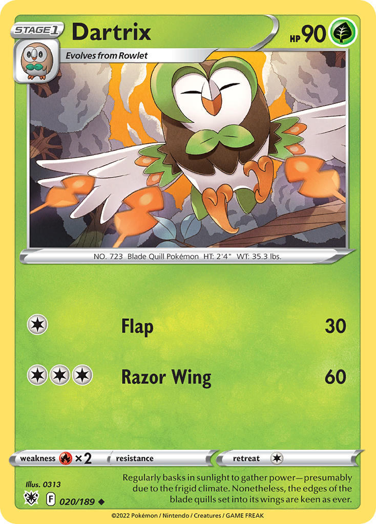 (020/189) Pokemon TCG Astral Radiance Single: Dartrix  Uncommon