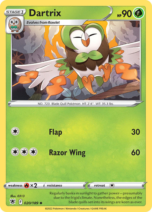 (020/189) Pokemon TCG Astral Radiance Single: Dartrix Reverse Holo Uncommon