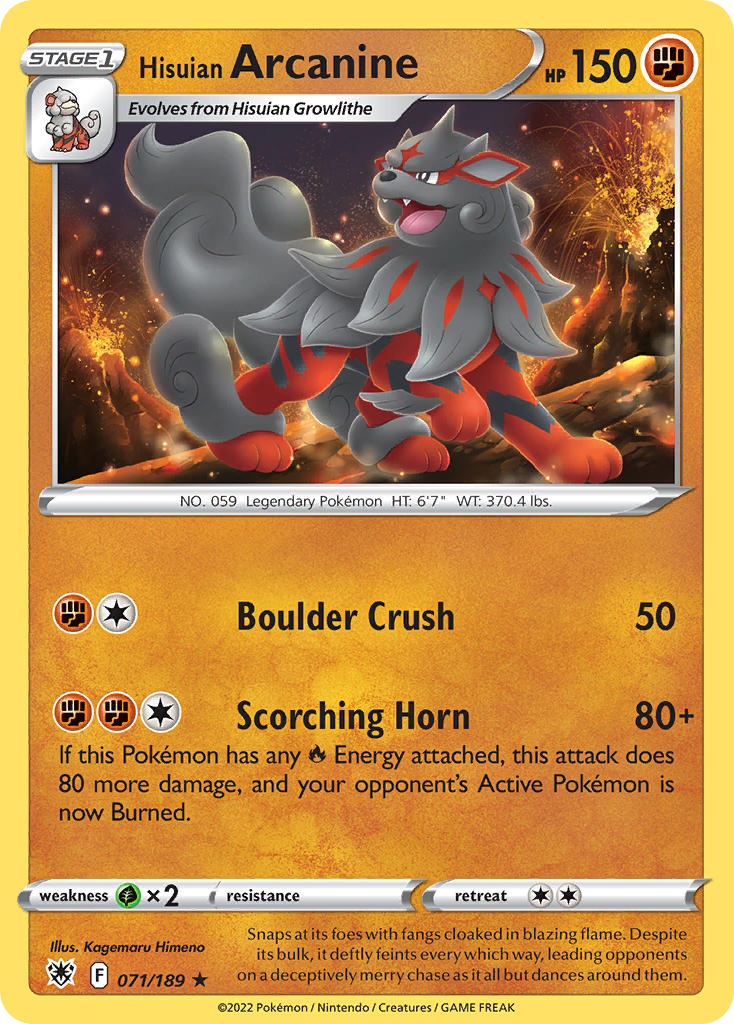 (071/189) Pokemon TCG Astral Radiance Single: Hisuian Arcanine  Rare