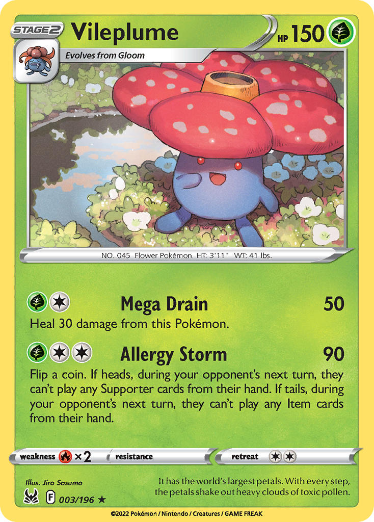 (003/196) Pokemon TCG Lost Origin Single: Vileplume  Holo Rare