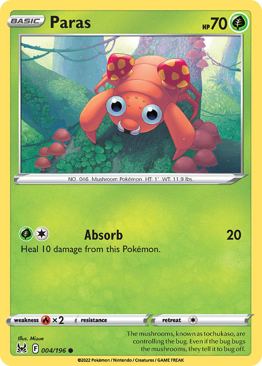 (004/196) Pokemon TCG Lost Origin Single: Paras  Common