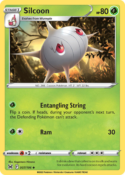 (007/196) Pokemon TCG Lost Origin Single: Silcoon Reverse Holo Uncommon