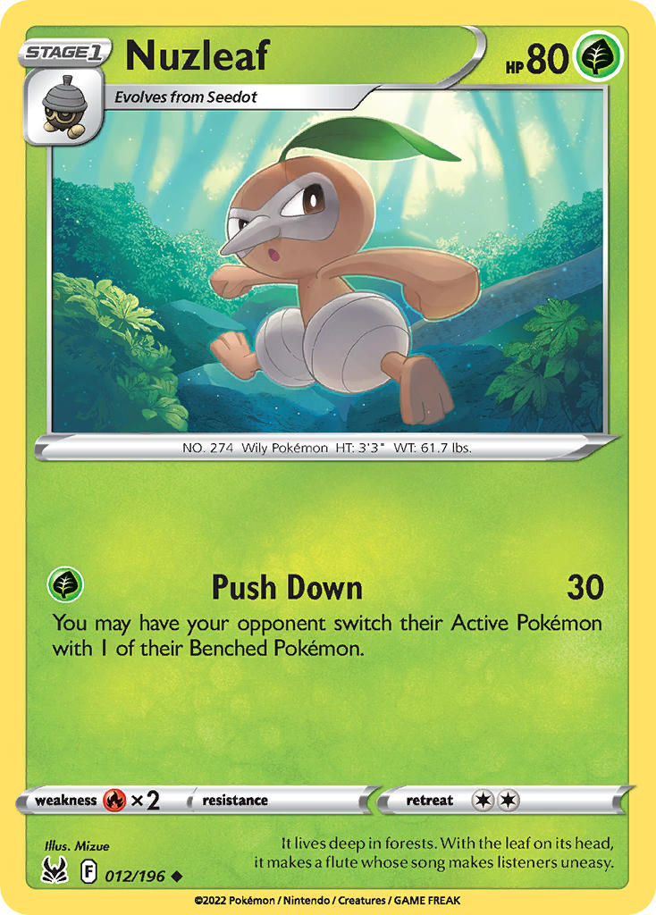 (012/196) Pokemon TCG Lost Origin Single: Nuzleaf  Uncommon