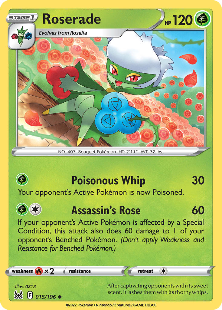 (015/196) Pokemon TCG Lost Origin Single: Roserade  Uncommon