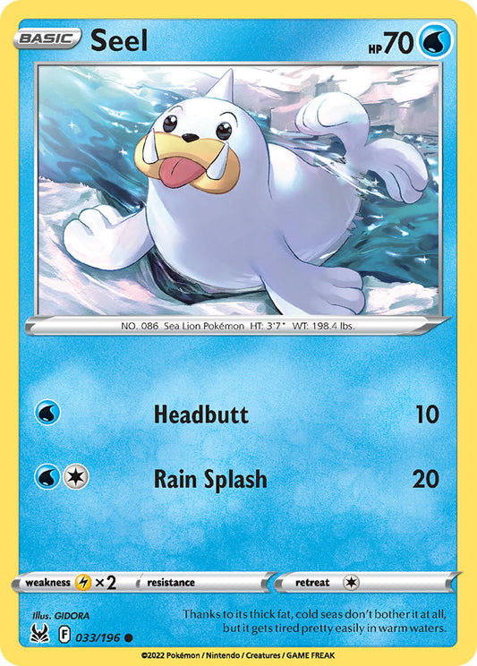 (033/196) Pokemon TCG Lost Origin Single: Seel  Common