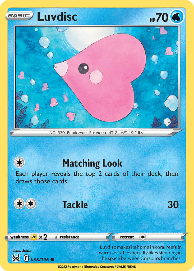 (038/196) Pokemon TCG Lost Origin Single: Luvdisc  Common