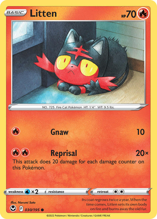 (030/195) Pokemon TCG Silver Tempest Single: Litten  Common