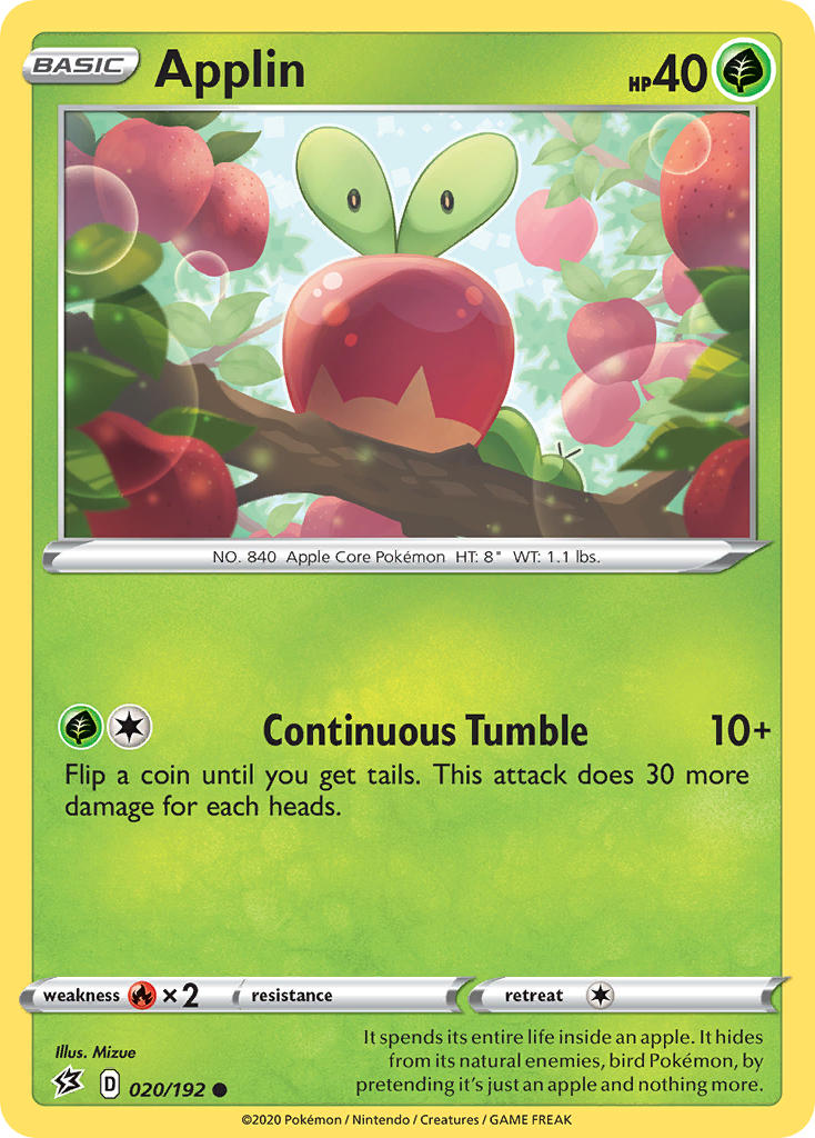 (020/192) Pokemon TCG Rebel Clash Single: Applin  Common