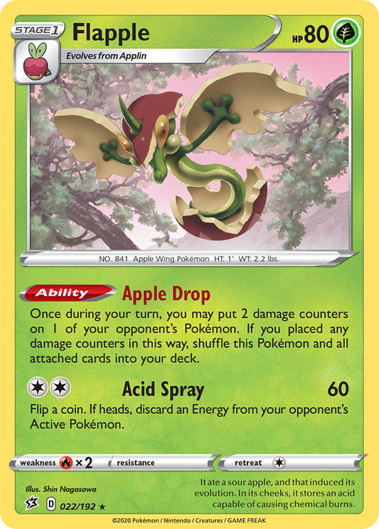 (022/192) Pokemon TCG Rebel Clash Single: Flapple  Holo Rare