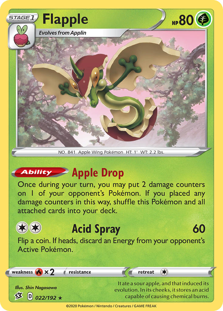 (022/192) Pokemon TCG Rebel Clash Single: Flapple Reverse Holo Holo Rare