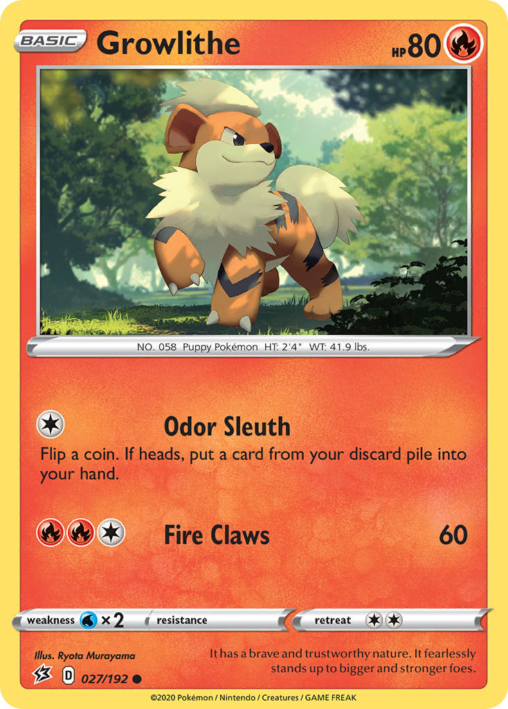 (027/192) Pokemon TCG Rebel Clash Single: Growlithe  Common