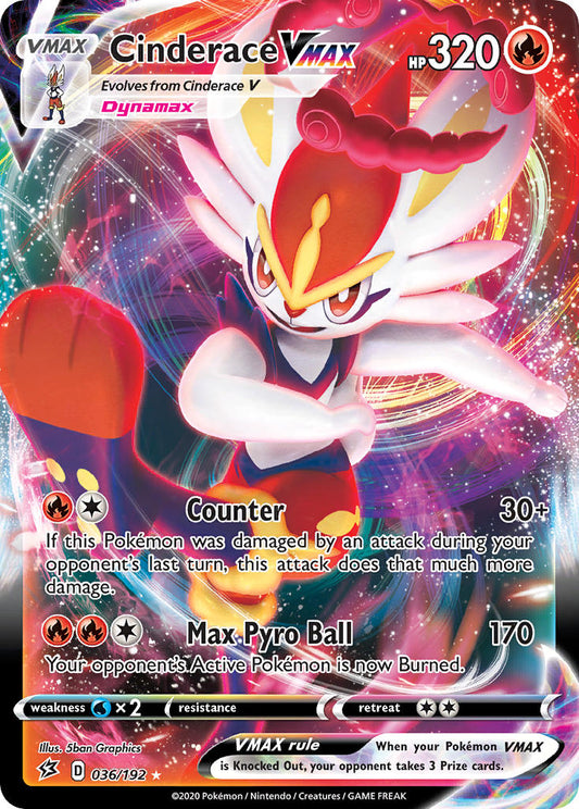 (036/192) Pokemon TCG Rebel Clash Single: Cinderace VMAX  Ultra Rare