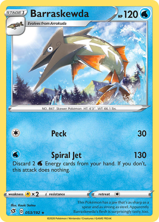 (053/192) Pokemon TCG Rebel Clash Single: Barraskewda  Rare