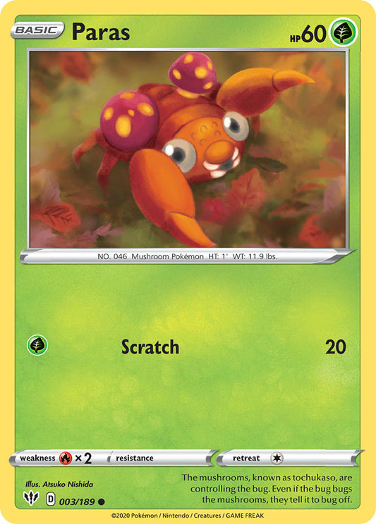 (003/189) Pokemon TCG Darkness Ablaze Single: Paras  Common