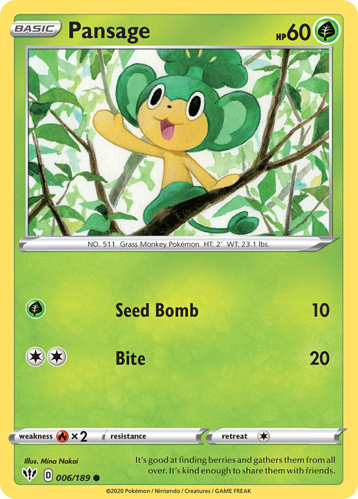 (006/189) Pokemon TCG Darkness Ablaze Single: Pansage  Common