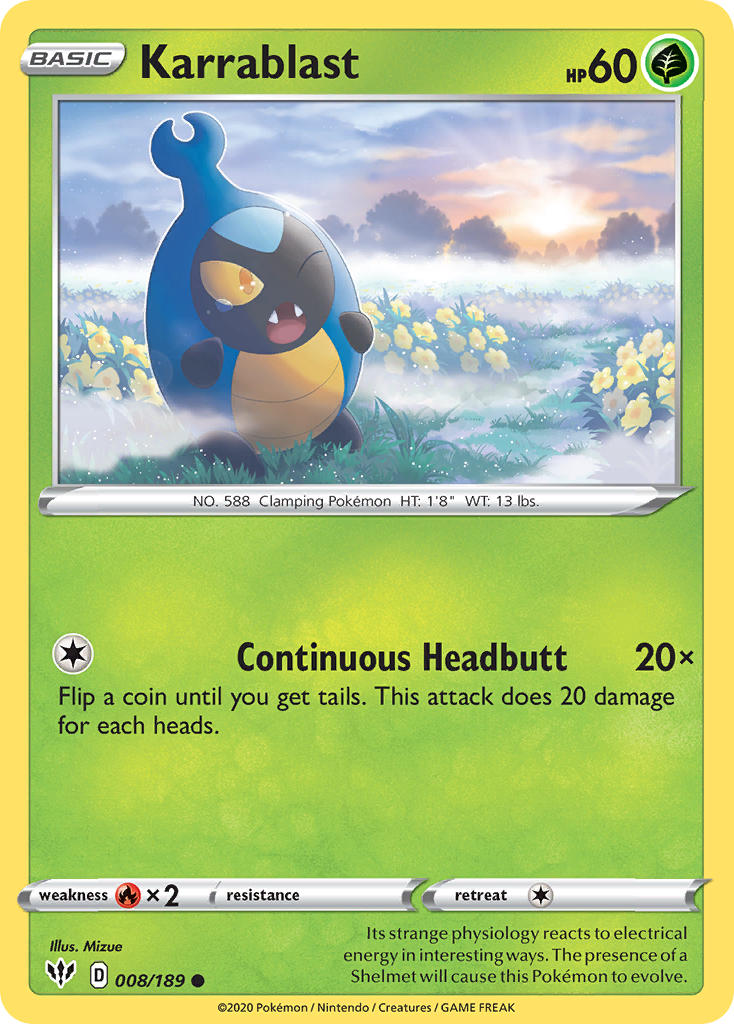 (008/189) Pokemon TCG Darkness Ablaze Single: Karrablast  Common