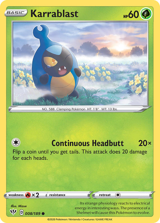 (008/189) Pokemon TCG Darkness Ablaze Single: Karrablast  Common