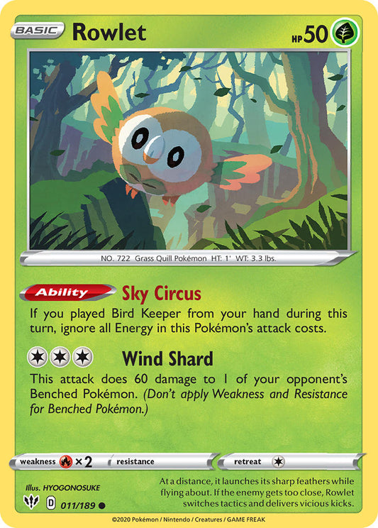 (011/189) Pokemon TCG Darkness Ablaze Single: Rowlet  Common