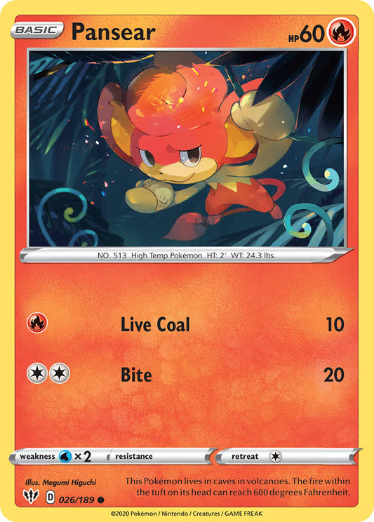 (026/189) Pokemon TCG Darkness Ablaze Single: Pansear  Common