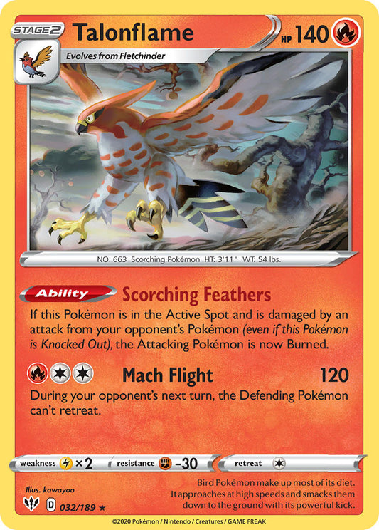 (032/189) Pokemon TCG Darkness Ablaze Single: Talonflame  Rare