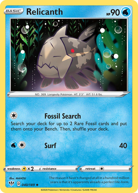 (040/189) Pokemon TCG Darkness Ablaze Single: Relicanth Reverse Holo Uncommon