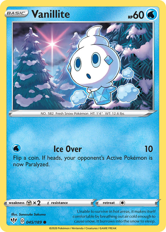 (045/189) Pokemon TCG Darkness Ablaze Single: Vanillite  Common