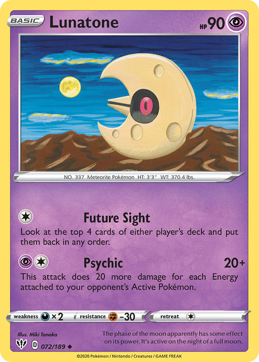 (072/189) Pokemon TCG Darkness Ablaze Single: Lunatone  Uncommon