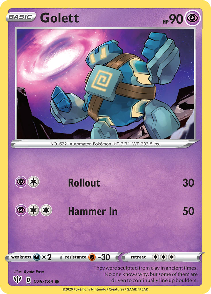 (076/189) Pokemon TCG Darkness Ablaze Single: Golett Reverse Holo Common