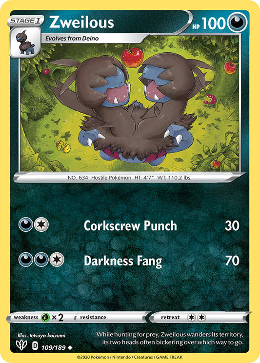 (109/189) Pokemon TCG Darkness Ablaze Single: Zweilous  Uncommon