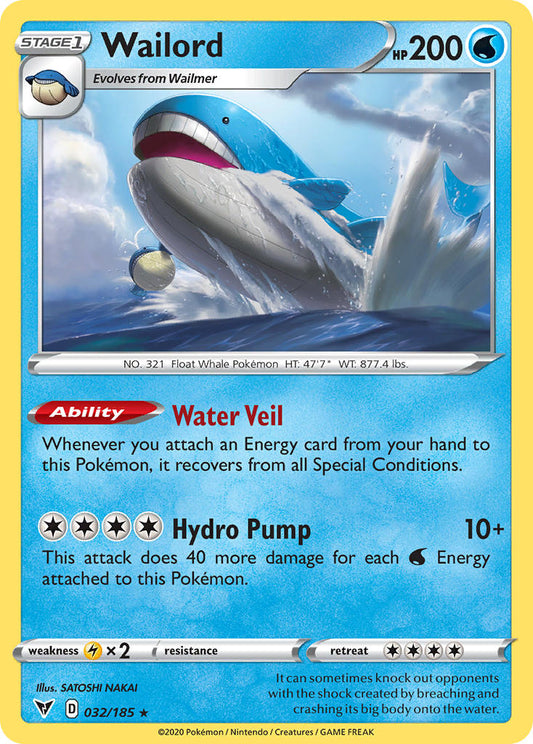 (032/185) Pokemon TCG Vivid Voltage Single: Wailord Reverse Holo Holo Rare