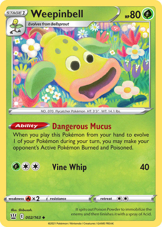 (002/163) Pokemon TCG Battle Styles Single: Weepinbell Reverse Holo Uncommon