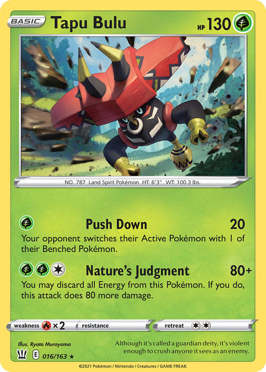 (016/163) Pokemon TCG Battle Styles Single: Tapu Bulu  Holo Rare