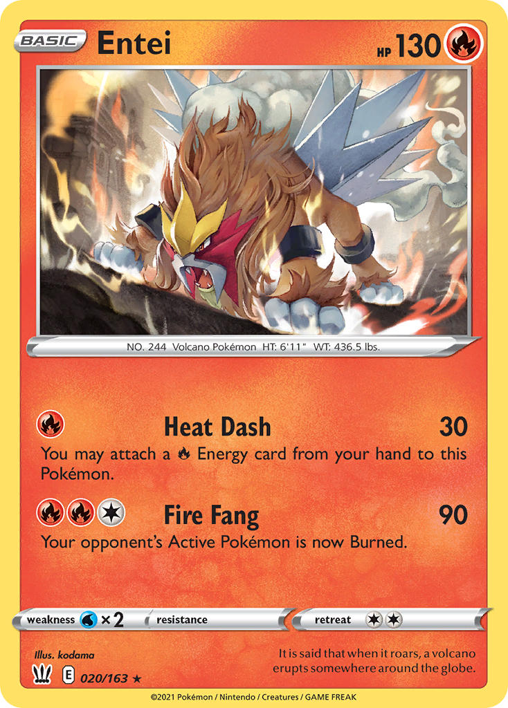 (020/163) Pokemon TCG Battle Styles Single: Entei  Holo Rare