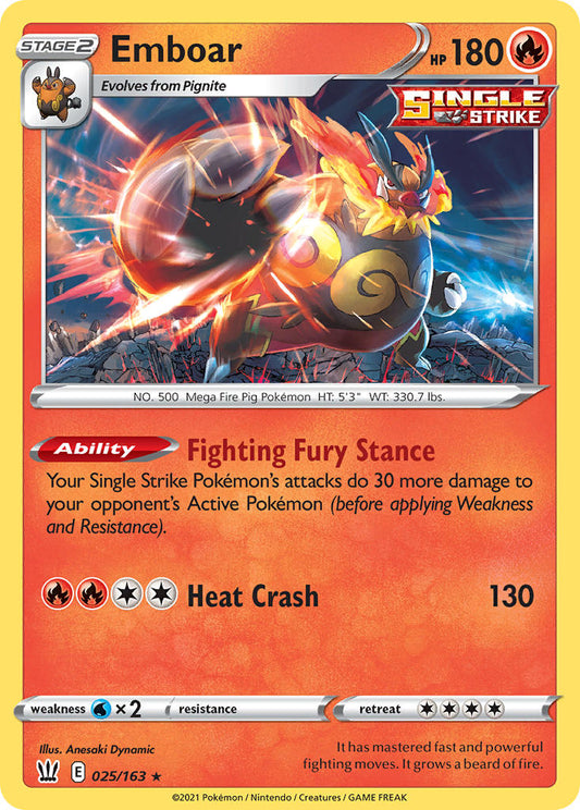 (025/163) Pokemon TCG Battle Styles Single: Emboar  Holo Rare