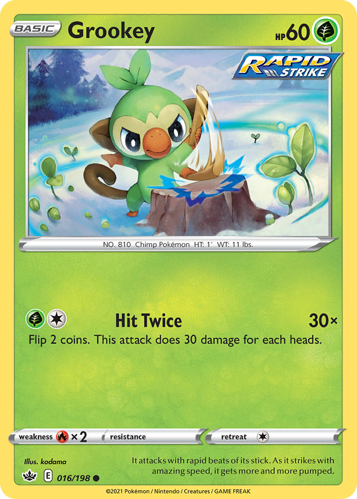 (016/198) Pokemon TCG Chilling Reign Single: Grookey  Common