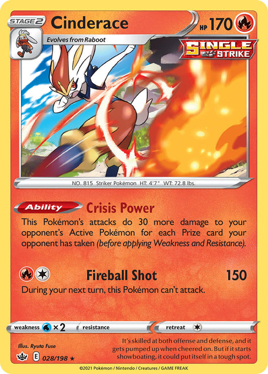 (028/198) Pokemon TCG Chilling Reign Single: Cinderace Reverse Holo Holo Rare