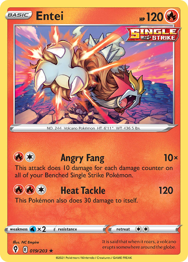 (019/203) Pokemon TCG Evolving Skies Single: Entei  Holo Rare