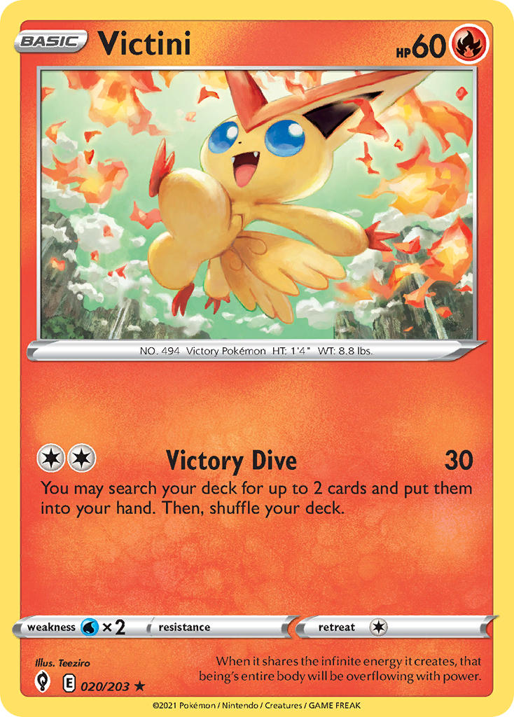 (020/203) Pokemon TCG Evolving Skies Single: Victini  Holo Rare